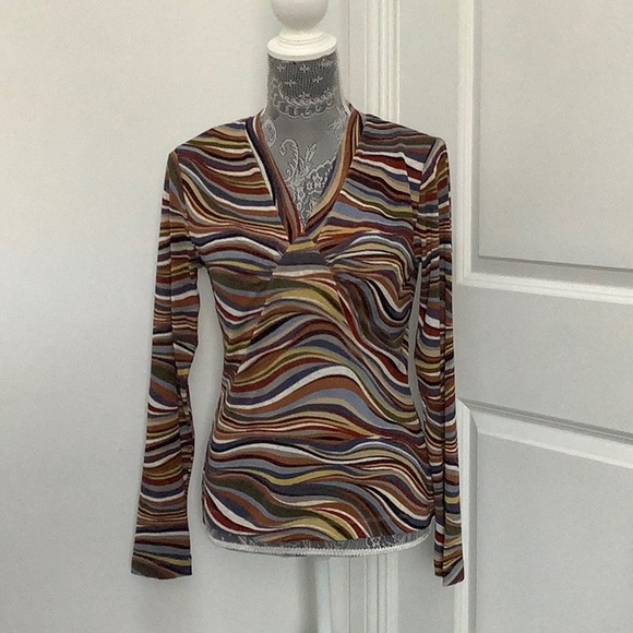 i.e. Tops - Brown and Black Long Sleeve Fitted Blouse, Size M